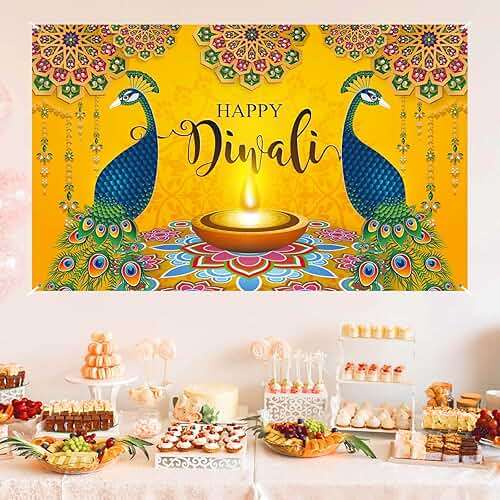 Diwali Photo Backdrop Happy Diwali Banner Deepawali Indian Festival of Lights Decorations and Supplies for Home - Image 5