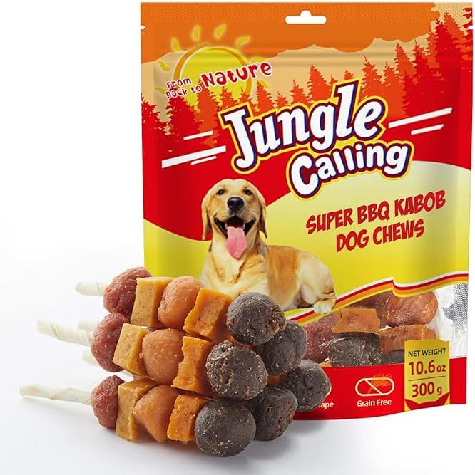 Jungle Calling Dog Treats, Multi-Flavor Kabob Dog Snacks, Edible Dog Kabobs, Made with Chicken, Duck, Beef, Sweet Potato and Pumpkin, Rawhide Sticks for Dogs - Product Image