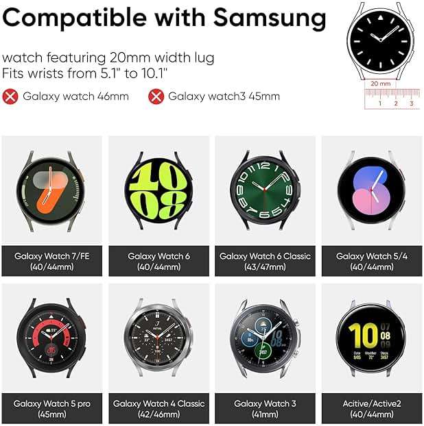 Knossen 20mm Watch Bands Compatible with Samsung Galaxy Watch 7 FE 6 5 4 40mm 44mm, Galaxy Watch 6 4 Classic, Galaxy Watch 5Pro, Galaxy Watch 3 41mm, Galaxy Active2, 3Pack Stretchy Watch Straps for Women and Men - Image 7