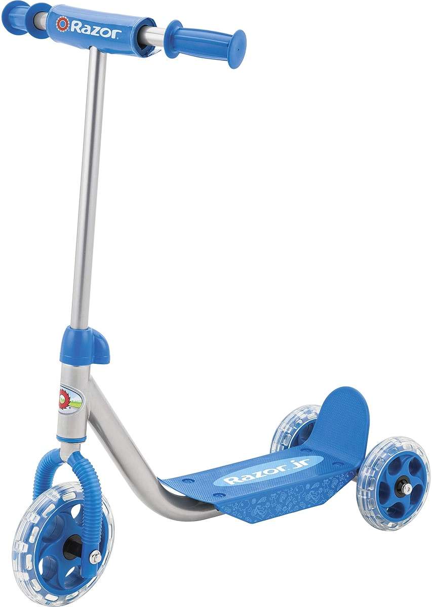 Razor A3 Kick Scooter for Kids Ages 5+ - Foldable, Lightweight, Large Wheels, Front Vibration Reducing System, Adjustable Handlebars, for Riders up to 143 lbs, Blue & Jr. Lil' Kick Scooter - Image 5