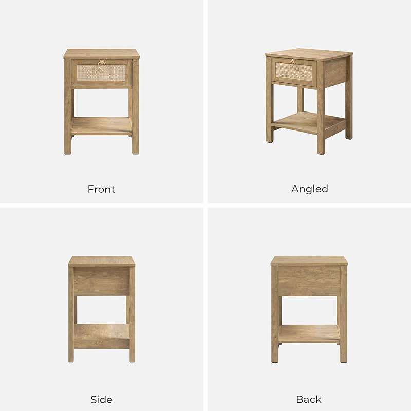 SICOTAS Rattan Nightstand Set of 2, Rattan Decor Drawer with Brass Knobs Night Stand Bedside Table Boho End Tables Side Tables with Storage Shelf for Bedroom,Small Space - Image 9