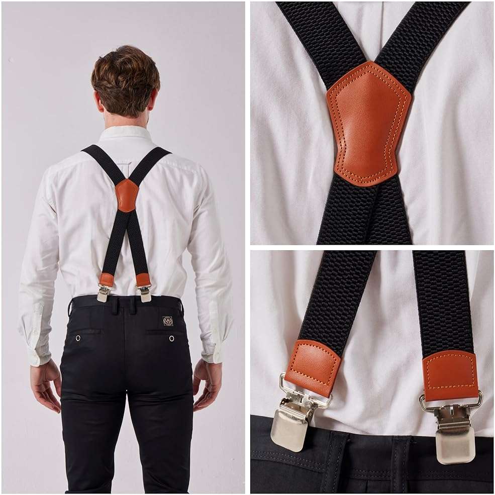 LazarsSpace Heavy-Duty X-Back Suspenders for Men with Four Premium Clips 1 3/8" Elastic Adjustable Straps - Image 4