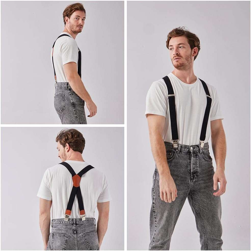 LazarsSpace Heavy-Duty X-Back Suspenders for Men with Four Premium Clips 1 3/8" Elastic Adjustable Straps - Image 5
