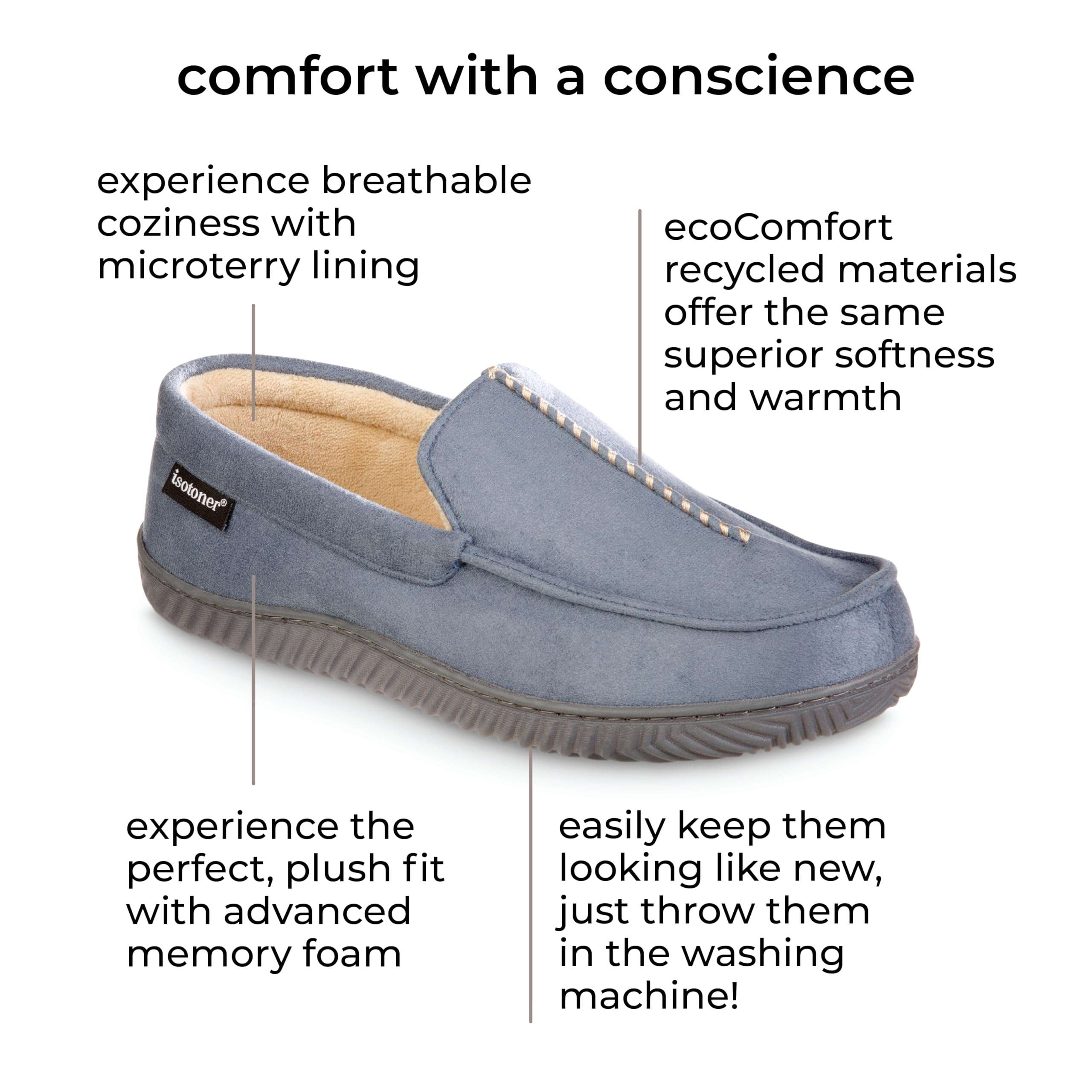 isotoner Men's Indoor/Outdoor Liam Microsuede Moccasin Slippesr With Memory Foam Comfort - Image 4