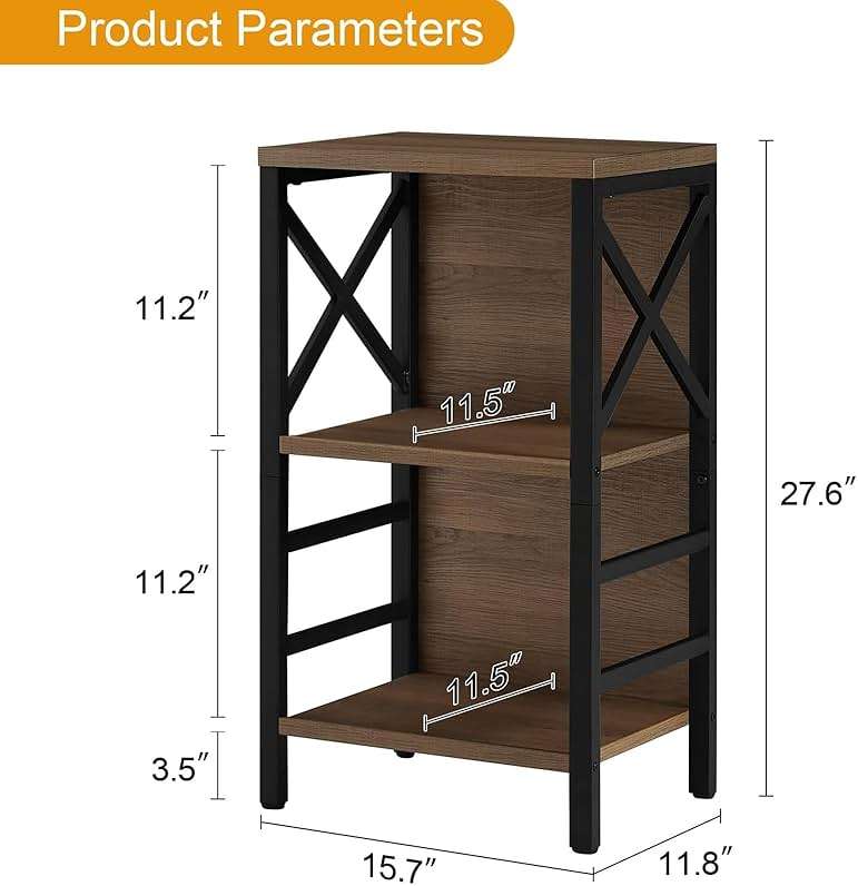 MNEETRUNG Small Bookshelf, 3 Tier Industrial Shelf with Metal Frame and Backboard, Low Rustic Brown Book Shelf, Small Bookcase for Small Spaces,Bookshelf for Living Room, Bedroom & Home Office - Image 4