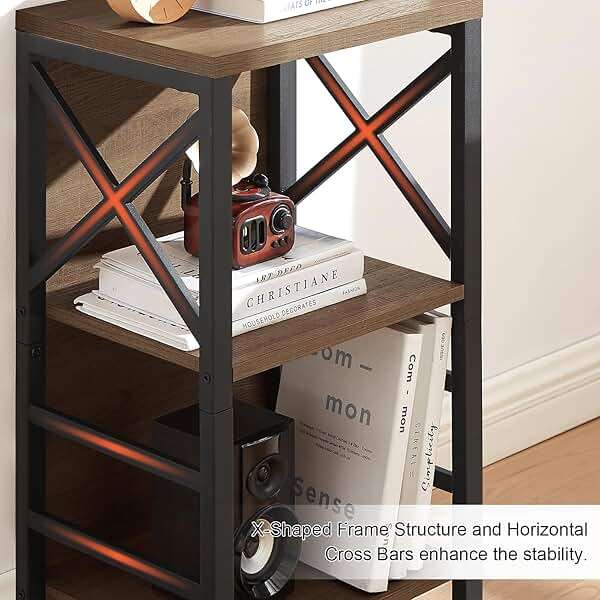 MNEETRUNG Small Bookshelf, 3 Tier Industrial Shelf with Metal Frame and Backboard, Low Rustic Brown Book Shelf, Small Bookcase for Small Spaces,Bookshelf for Living Room, Bedroom & Home Office - Image 8