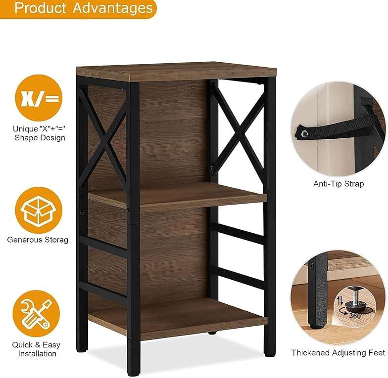 MNEETRUNG Small Bookshelf, 3 Tier Industrial Shelf with Metal Frame and Backboard, Low Rustic Brown Book Shelf, Small Bookcase for Small Spaces,Bookshelf for Living Room, Bedroom & Home Office - Image 9