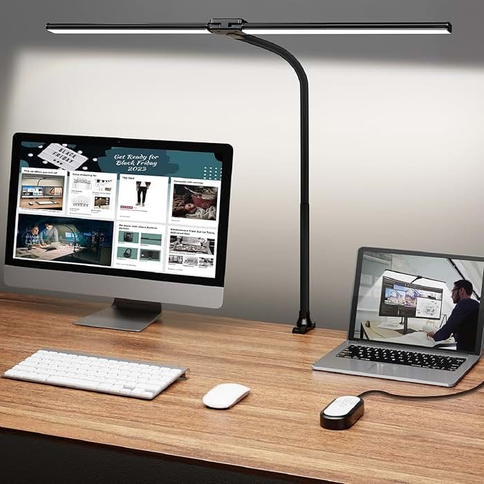 ShineTech LED Desk Lamp for Home Office, Ultra Bright Clamp Light with Flexible Gooseneck, 25 Lighting Modes, Eye-Caring Architect Lamp for Dual Monitors, Reading & Gaming Setup - Product Image