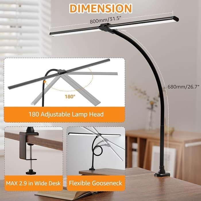ShineTech LED Desk Lamp for Home Office, Ultra Bright Clamp Light with Flexible Gooseneck, 25 Lighting Modes, Eye-Caring Architect Lamp for Dual Monitors, Reading & Gaming Setup - Image 3