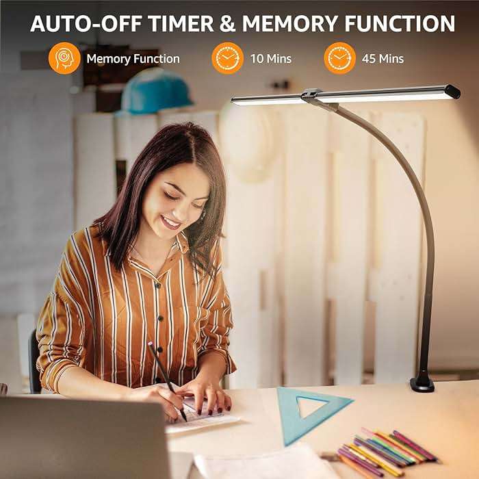 ShineTech LED Desk Lamp for Home Office, Ultra Bright Clamp Light with Flexible Gooseneck, 25 Lighting Modes, Eye-Caring Architect Lamp for Dual Monitors, Reading & Gaming Setup - Image 4