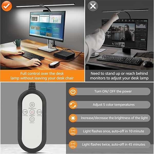 ShineTech LED Desk Lamp for Home Office, Ultra Bright Clamp Light with Flexible Gooseneck, 25 Lighting Modes, Eye-Caring Architect Lamp for Dual Monitors, Reading & Gaming Setup - Image 9
