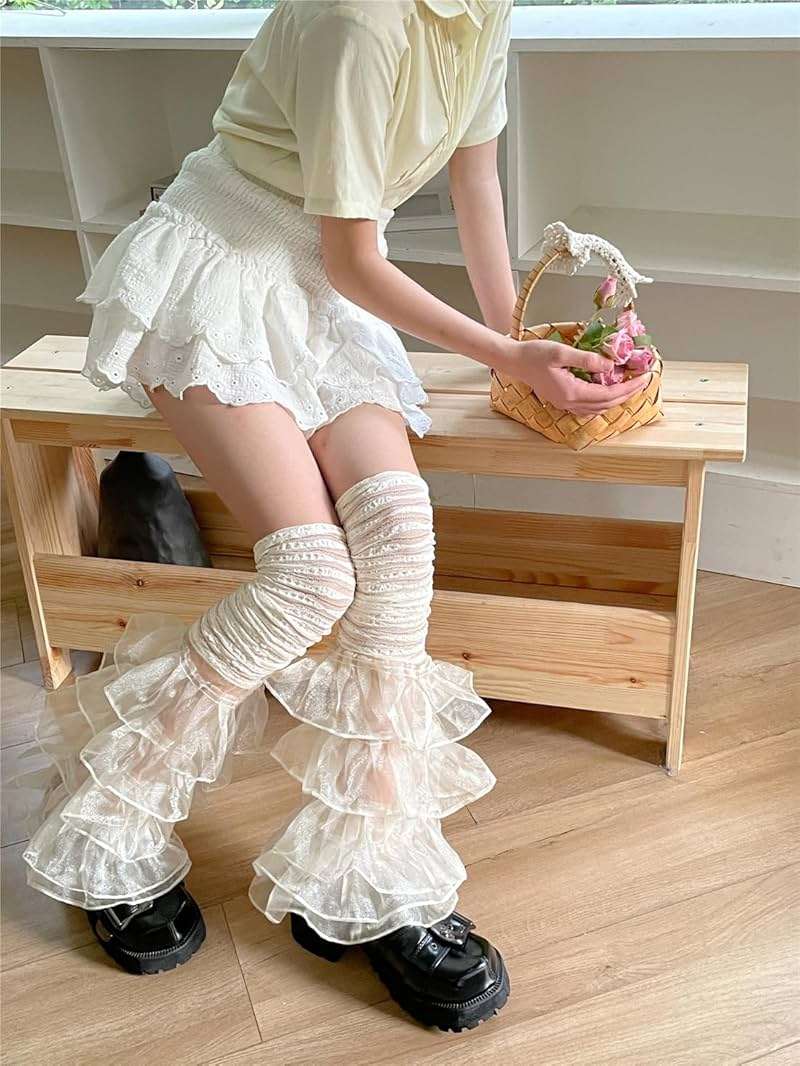 SherryDC Girl's Y2k Kawaii Leg Warmers Cute Lace Harajuku Leg Sleeves Gothic Lolita Long Slouch Socks for Women - Image 3