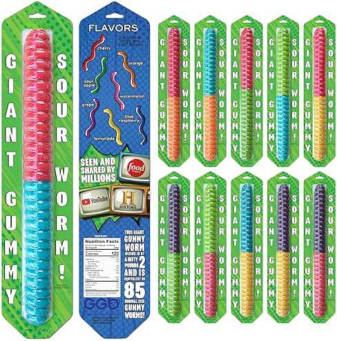 Sour Giant Gummy Worm - Large 2 Pound Gummy Candy with Big Tangy Flavor from GGB Candies (Cherry/Blue Raspberry) - Image 3