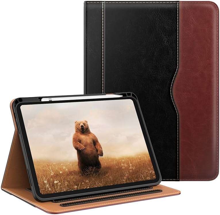 OKP Case for iPad A16 11th Generation 2025 / 10th Gen Case 2022, for 11 Inch / 10.9 Inch iPad Multi-Angle Viewing PU Leather Stand Cover with Pencil Holder & Pocket, Auto Sleep/Wake, Black Brown - Image 9