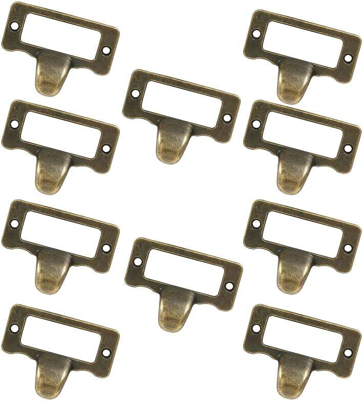 Bivethoi 10 Pcs Vintage Label Tag Holder Pull Handle Bronze File Cabinet Pulls Card Catalog Drawer Pulls for Office Furniture Cupboard Shelf Toolcase - Image 5