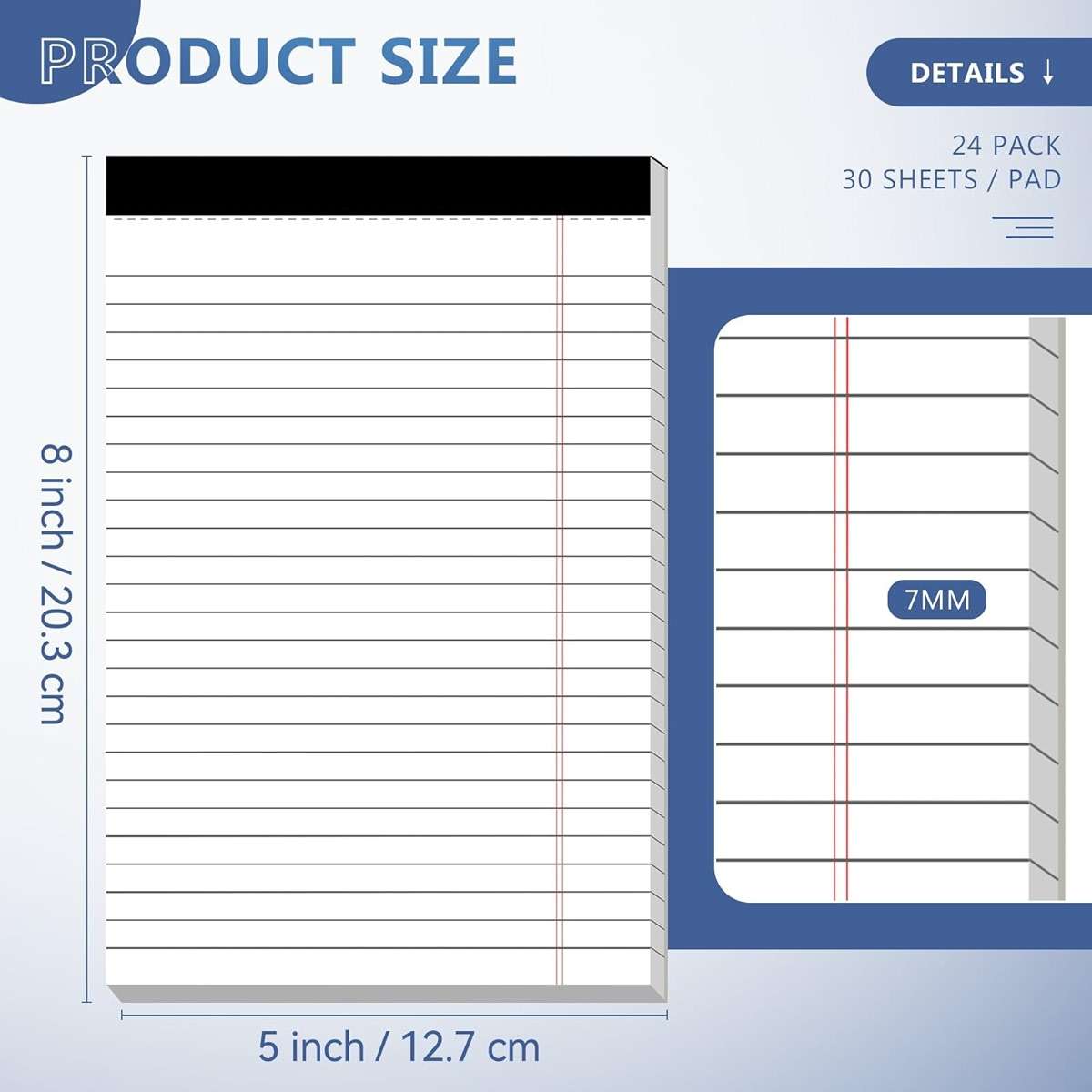 Nichela 24 Pack of Note Pads 5" x 8" Legal Pads 30 Sheets Notepad College Ruled Small Writing Pads Perforated Pages Paper Pads 80GSM Heavyweight Paper Note Pads for Home, Office, or School - Image 3