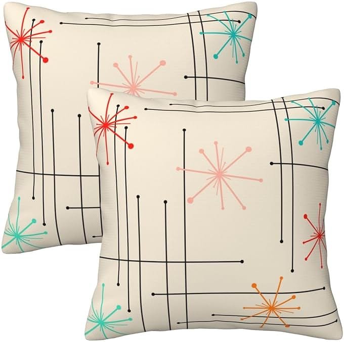 famliihw Retro Mid Century Throw Pillow Covers Soft Square Cushion Pillowcase Set of 2 for Sofa Couch Home Decor 18 X 18 in - Product Image