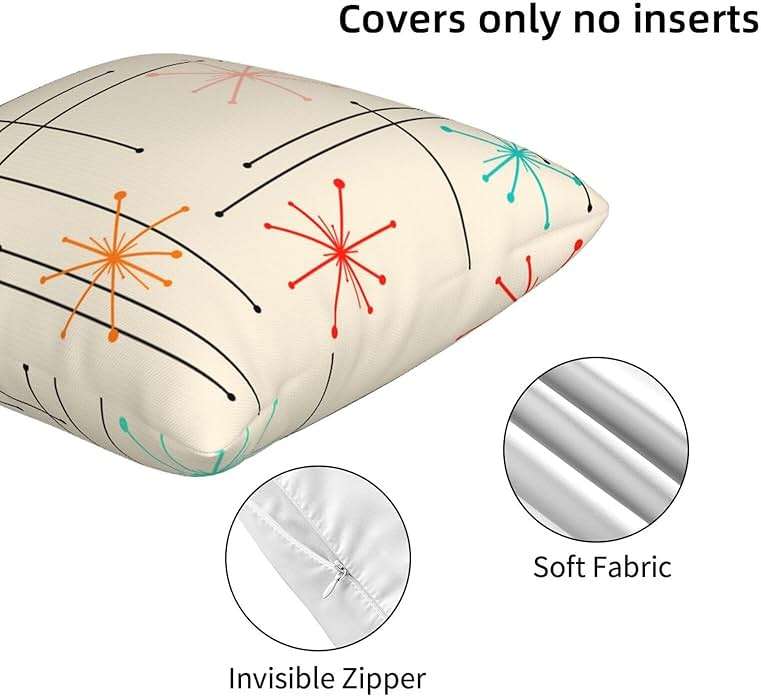 famliihw Retro Mid Century Throw Pillow Covers Soft Square Cushion Pillowcase Set of 2 for Sofa Couch Home Decor 18 X 18 in - Image 3