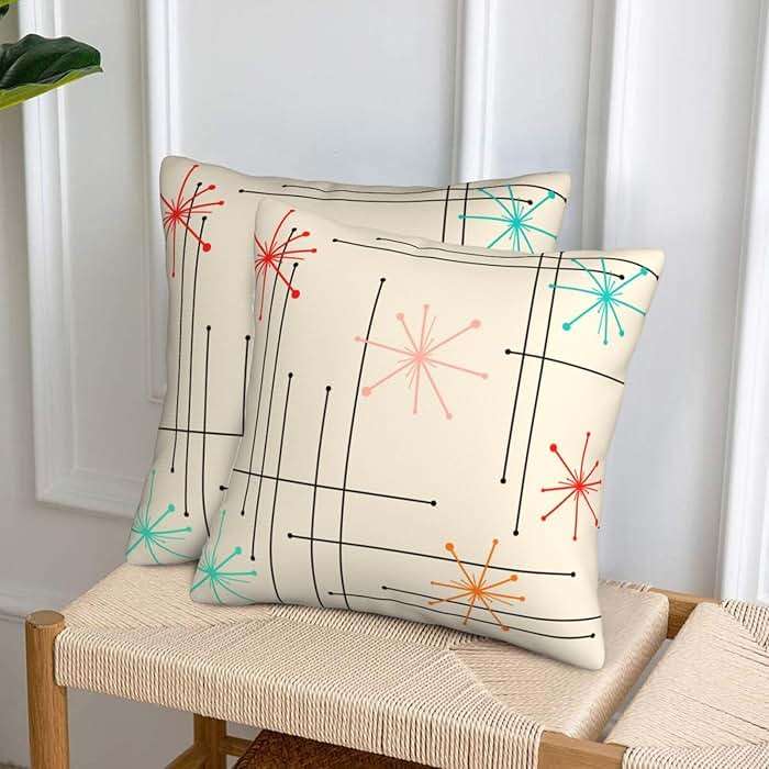 famliihw Retro Mid Century Throw Pillow Covers Soft Square Cushion Pillowcase Set of 2 for Sofa Couch Home Decor 18 X 18 in - Image 5