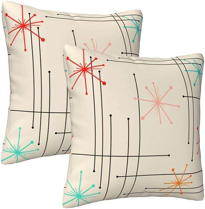 famliihw Retro Mid Century Throw Pillow Covers Soft Square Cushion Pillowcase Set of 2 for Sofa Couch Home Decor 18 X 18 in - Image 6
