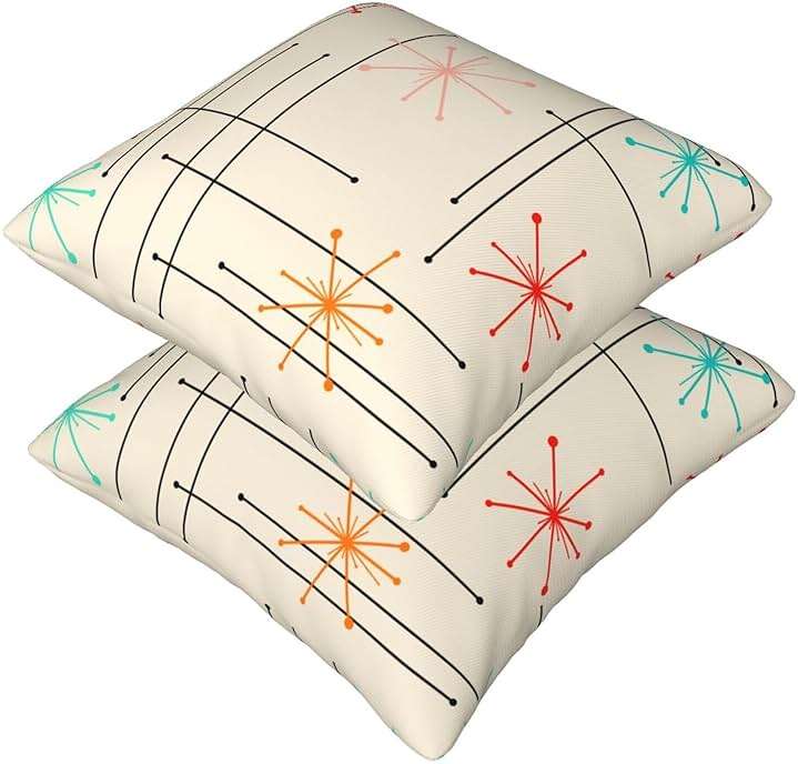 famliihw Retro Mid Century Throw Pillow Covers Soft Square Cushion Pillowcase Set of 2 for Sofa Couch Home Decor 18 X 18 in - Image 7