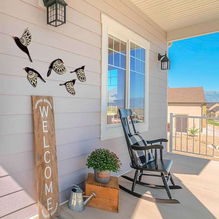 Barydat 5 Pcs Wooden Bird Wall Art Wood Flying Birds Wall Decor Rustic Folk Art Scandinavian Home Decor for Gift Living Room Bedroom Kitchen Office(Black) - Image 6