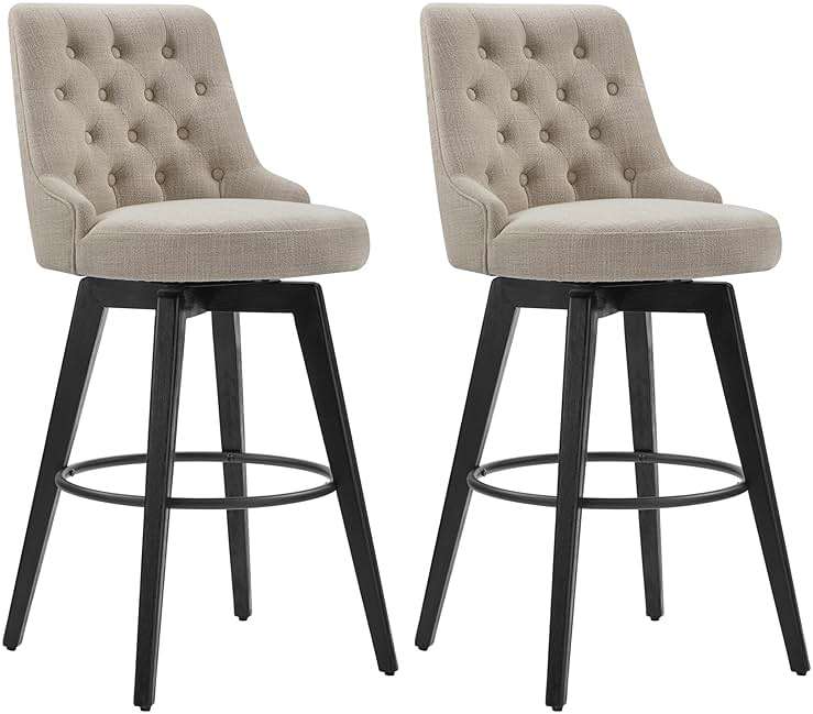 Watson & Whitely Bar Stools, 360° Swivel Upholstered Bar Stool with Back, 30" H Bar Height Barstools, Set of 2, Performance Fabric in Tan - Image 1