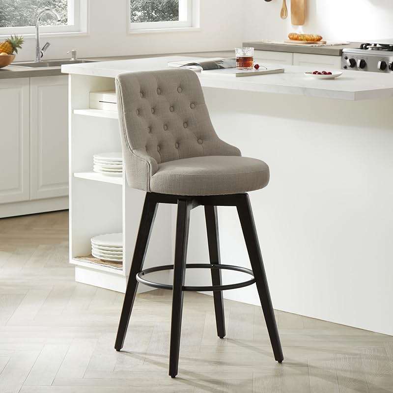 Watson & Whitely Bar Stools, 360° Swivel Upholstered Bar Stool with Back, 30" H Bar Height Barstools, Set of 2, Performance Fabric in Tan - Image 4