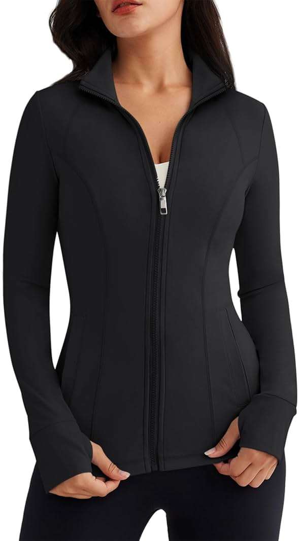 Trendy Queen Womens Lightweight Zip Up Jackets 2026 Athletic Workout Hoodies Spring Shirt Fitted Gym Clothes with Pocket - Image 1