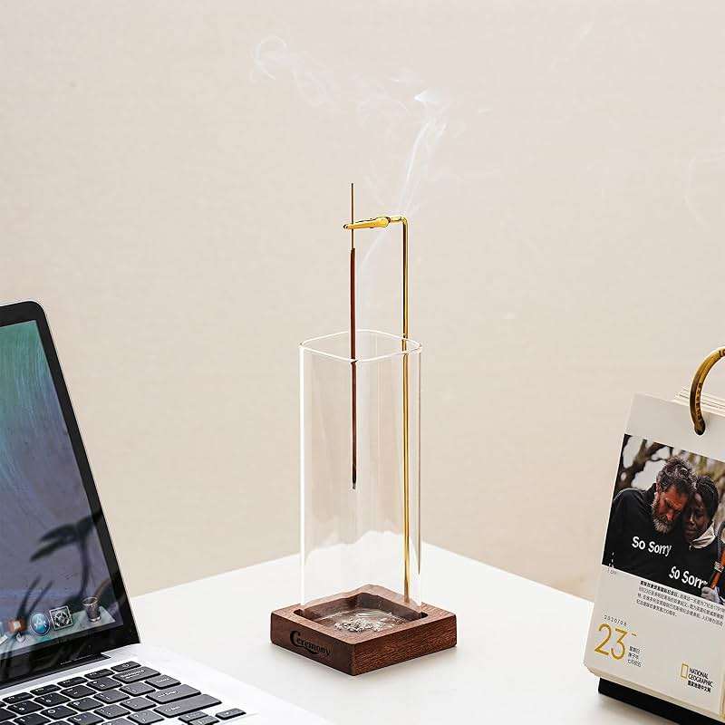 Ceremony Incense Holder, Wooden Incense Holder for Sticks with Glass Ash Catcher, Anti-ash Incense Burner with 20 Incense Sticks and a Ash Brush for Meditation Yoga Spa Room Decor - Image 4