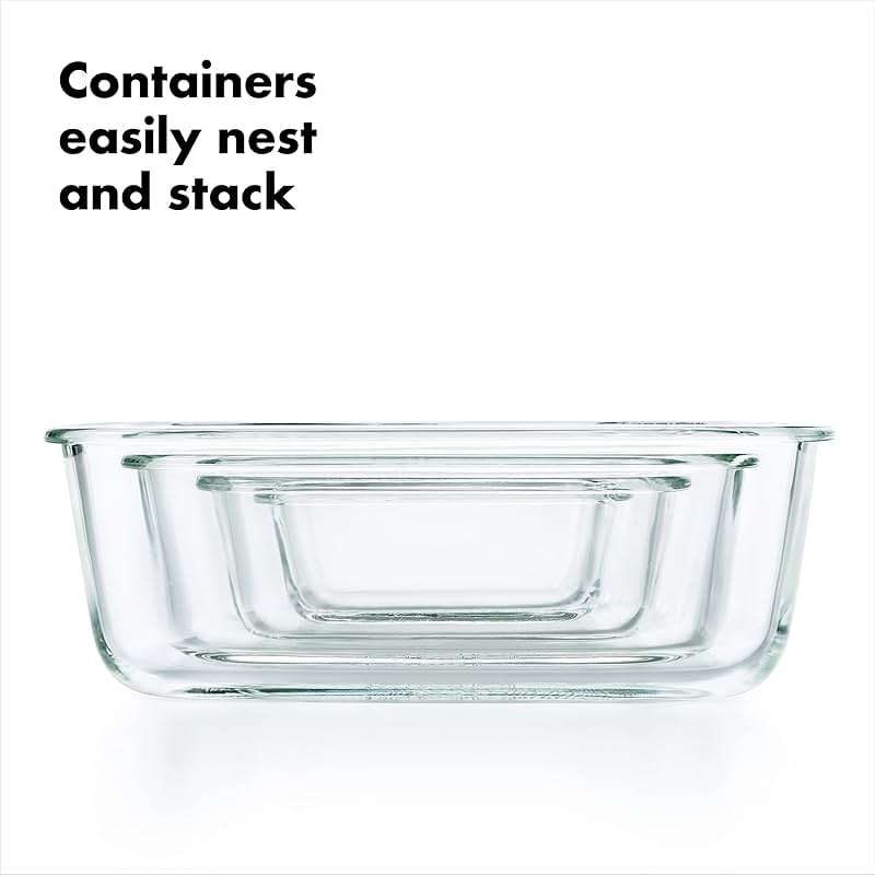 OXO Glass Food Storage Container, Rectangle, 1.6 Cup | Smart Seal | Leakproof | Pack of 2 - Image 5