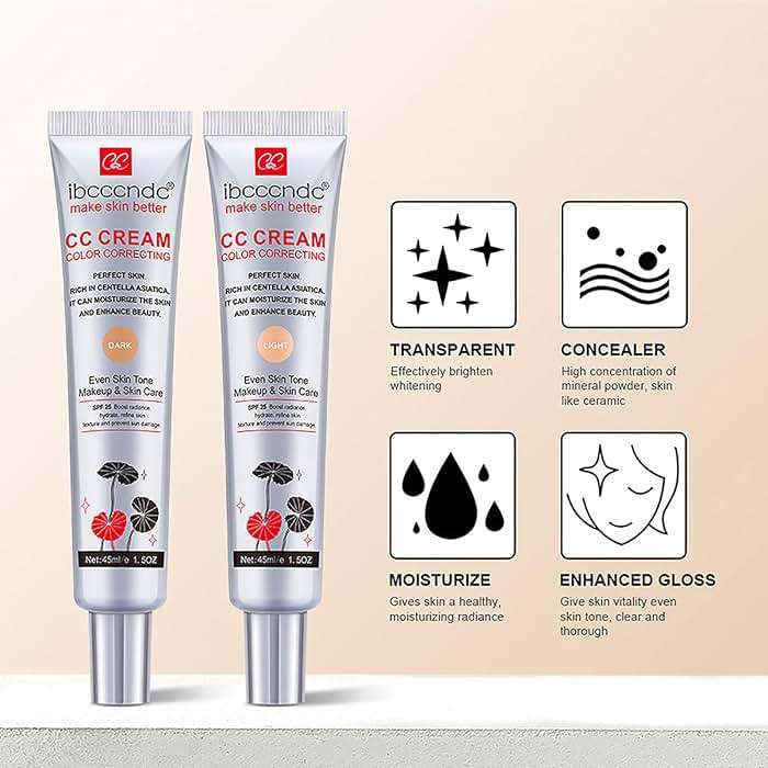 Hydrating CC Cream Foundation with Centella Asiatica Multi-Purpose Pre-makeup Primer Moisturizing Facial Concealer Sunscreen Full-Coverage CC Cream with SPF 25 (02) - Image 5