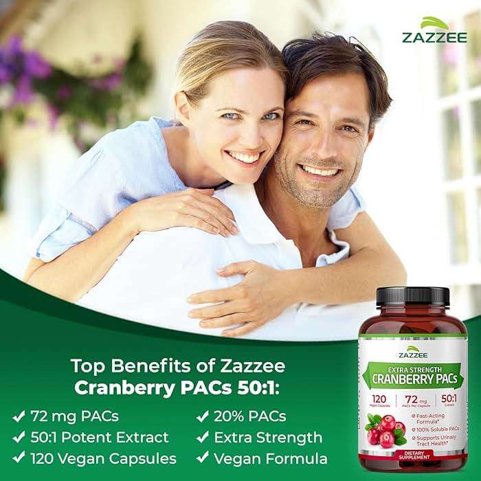Zazzee Cranberry PACs 72 mg per Capsule, 50:1 Extract, 120 Vegan Capsules, 2X Strength, 4 Month Supply, Fast-Acting, Effective Urinary Tract & Bladder Support, 100% Soluble PACs, Made in the USA - Image 3