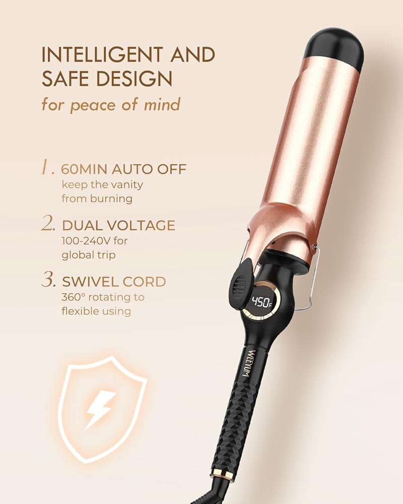 Large Curling Iron 2 Inch, Ceramic Long Barrel Hair Curling Wand, Hair Styling Tool, Dual Voltage, LCD Display, Black - Image 5
