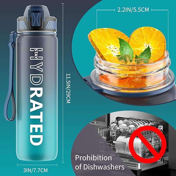 QLUR Water Bottle with Straw, 32oz Motivational Water Bottles with Time Marker to Drink, Tritan BPA Free, 1L Sports Water Bottle with Carry Strap LeakProof for Women Gym Fitness Outdoor (1 Pack) - Image 2