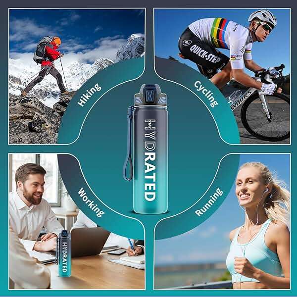 QLUR Water Bottle with Straw, 32oz Motivational Water Bottles with Time Marker to Drink, Tritan BPA Free, 1L Sports Water Bottle with Carry Strap LeakProof for Women Gym Fitness Outdoor (1 Pack) - Image 7