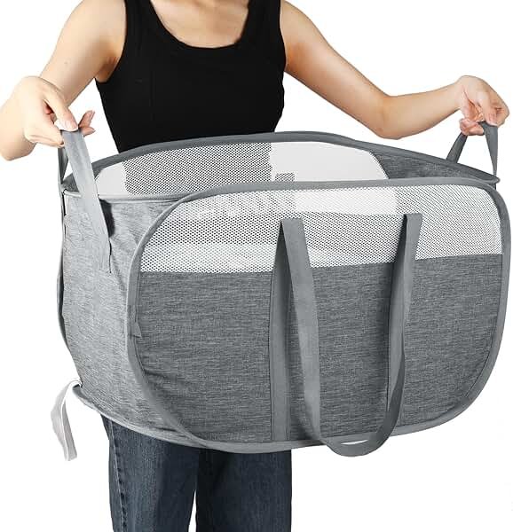 Collapsible Laundry Baskets, Tear Proof Pop Up Laundry Hamper with Dual Handles, Durable Foldable Laundry Basket, Easy to Carry Laundry Hamper for Home, Laundry Room, Bedroom, Dorm, Travel Grey - Product Image