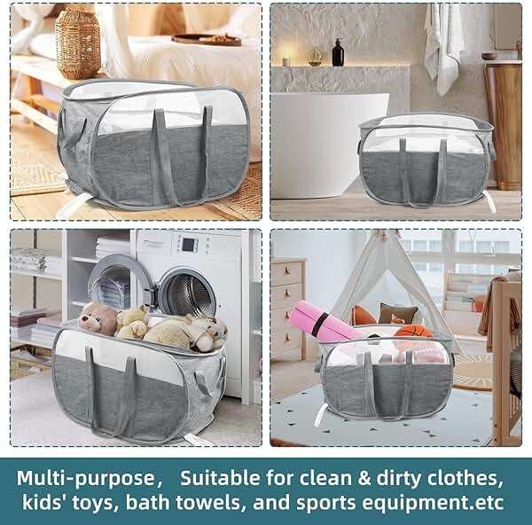 Collapsible Laundry Baskets, Tear Proof Pop Up Laundry Hamper with Dual Handles, Durable Foldable Laundry Basket, Easy to Carry Laundry Hamper for Home, Laundry Room, Bedroom, Dorm, Travel Grey - Image 7