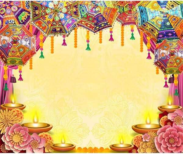 Caaerttply Indian Diwali Backdrop Pooja Decoration for Photography 10x8ft Vinyl India Traditional Puja Ganpati Mehndi Diwali Festival Photo Background Wedding Decoration Marigold Garland Banner Props - Image 1