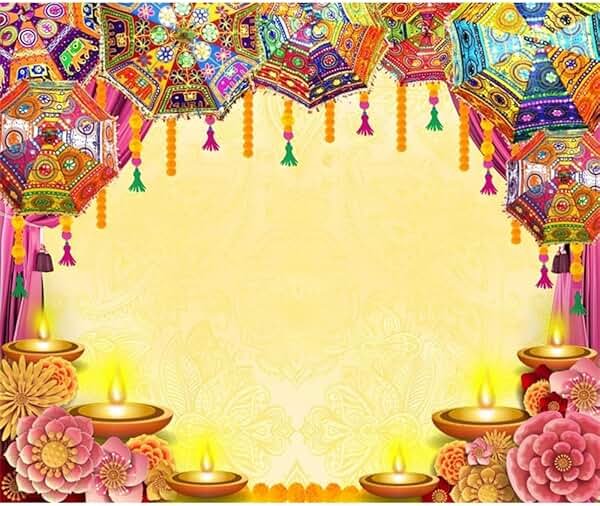 Caaerttply Indian Diwali Backdrop Pooja Decoration for Photography 10x8ft Vinyl India Traditional Puja Ganpati Mehndi Diwali Festival Photo Background Wedding Decoration Marigold Garland Banner Props - Product Image