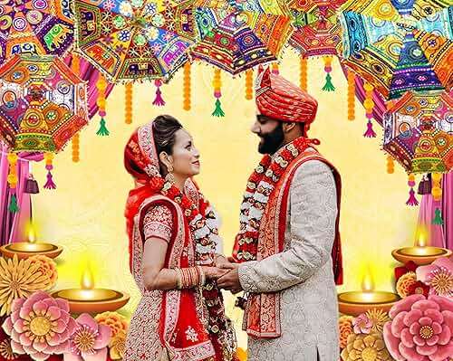 Caaerttply Indian Diwali Backdrop Pooja Decoration for Photography 10x8ft Vinyl India Traditional Puja Ganpati Mehndi Diwali Festival Photo Background Wedding Decoration Marigold Garland Banner Props - Image 3