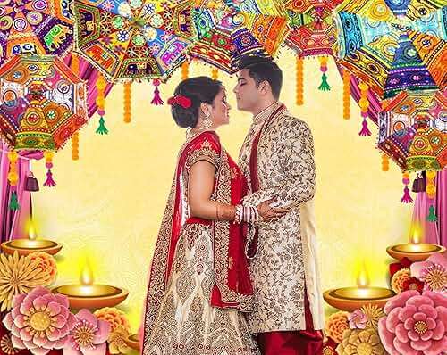 Caaerttply Indian Diwali Backdrop Pooja Decoration for Photography 10x8ft Vinyl India Traditional Puja Ganpati Mehndi Diwali Festival Photo Background Wedding Decoration Marigold Garland Banner Props - Image 4