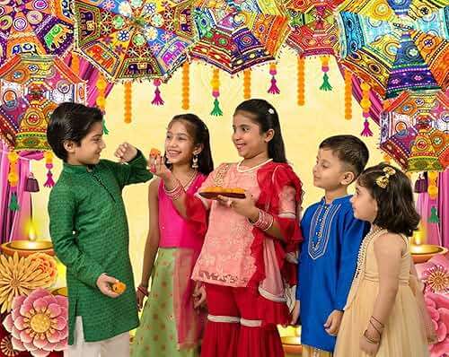 Caaerttply Indian Diwali Backdrop Pooja Decoration for Photography 10x8ft Vinyl India Traditional Puja Ganpati Mehndi Diwali Festival Photo Background Wedding Decoration Marigold Garland Banner Props - Image 5