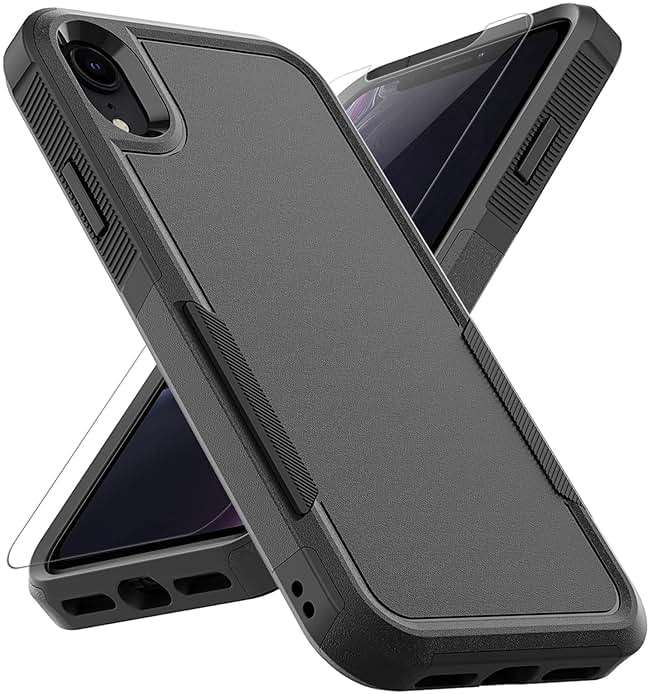 for iPhone XR Case: Dual Layer Protective Heavy Duty Cell Phone Case Shockproof Rugged Bumper Tough with Screen Protector - 16ft Military Grade Drop Tested for Appple iPhone XR (6.1 inch), Black - Image 1