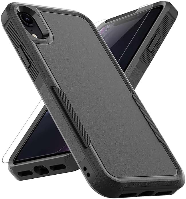 for iPhone XR Case: Dual Layer Protective Heavy Duty Cell Phone Case Shockproof Rugged Bumper Tough with Screen Protector - 16ft Military Grade Drop Tested for Appple iPhone XR (6.1 inch), Black - Product Image