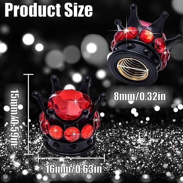 MEAJOO 4PCS Crown Bling Tire Stem Valve Caps, Crystal Diamond Car Wheel Tire Valve Caps Universal Copper Core Stem Covers for Cars, SUV, Trucks, Bikes, Motorcycles, Bicycles (Black & Red) - Image 3