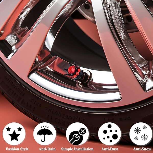 MEAJOO 4PCS Crown Bling Tire Stem Valve Caps, Crystal Diamond Car Wheel Tire Valve Caps Universal Copper Core Stem Covers for Cars, SUV, Trucks, Bikes, Motorcycles, Bicycles (Black & Red) - Image 6