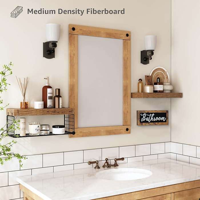 QEEIG Bathroom Shelves Over Toilet - Paper Storage Wall Mounted Farmhouse Decor Decorations Aesthetic Décor Sign Small Floating Shelf 2+1 Set 16 inch, Rustic Brown (020BN) - Image 5