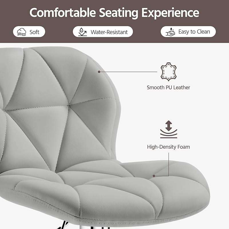 Yaheetech Bar Stools Set of 2, Modern Adjustable Kitchen Island Chairs with Back, 300 lbs Capacity PU Leather Swivel Counter Height Stools, Light Grey - Image 4