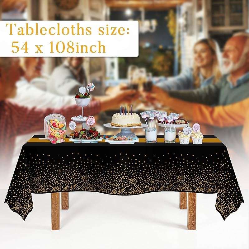 Childom 3 Pack Graduation Tablecloth,Graduation Decorations Class of 2026 Graduation Party Decorations,54"x108" Black and Gold Plastic Table Cloth Disposable for Home,School,Birthday,Wedding,Parties - Image 3